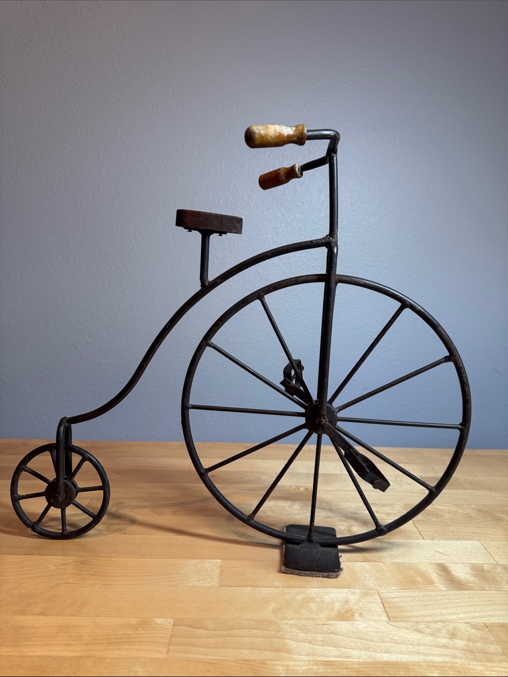 Iron Penny-Farthing Decorative Sculpture in Black with Wood Accents